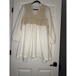 Anniewear Crochet Vest Babydoll Shirt Dress White Beige Large Fairy Indie
